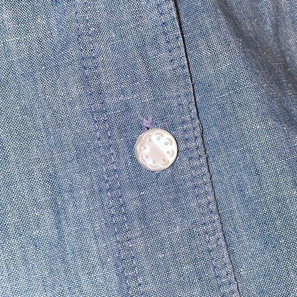 Vintage Liz Claiborne Light Wash Denim Ruffle Trim Long Sleeve A Line Dress 14 - Picture 5 of 7